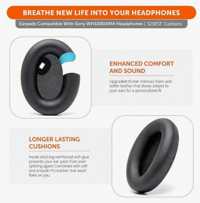 Black Soft Memory Foam Ear Pads Or Headband Cushions For WH-1000XM4 WH1000XM4 WH 1000 XM4 Earphone Earpads Replacement Earcups