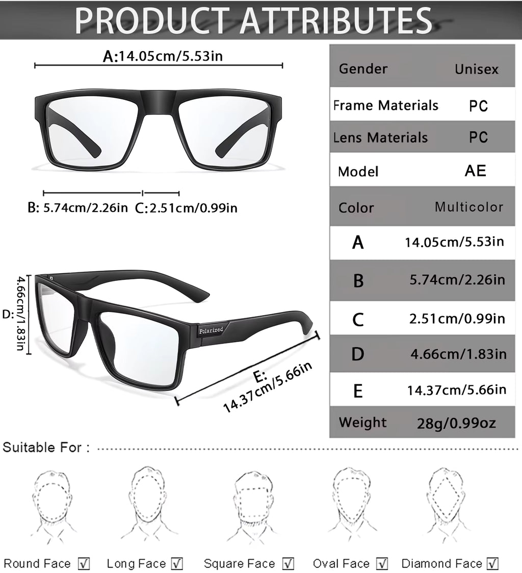 3-Pairs Classical Square Photochromic Sunglasses Outdoor Sports Cycling Running Driving Men Women Festival Party Wear Eyewear