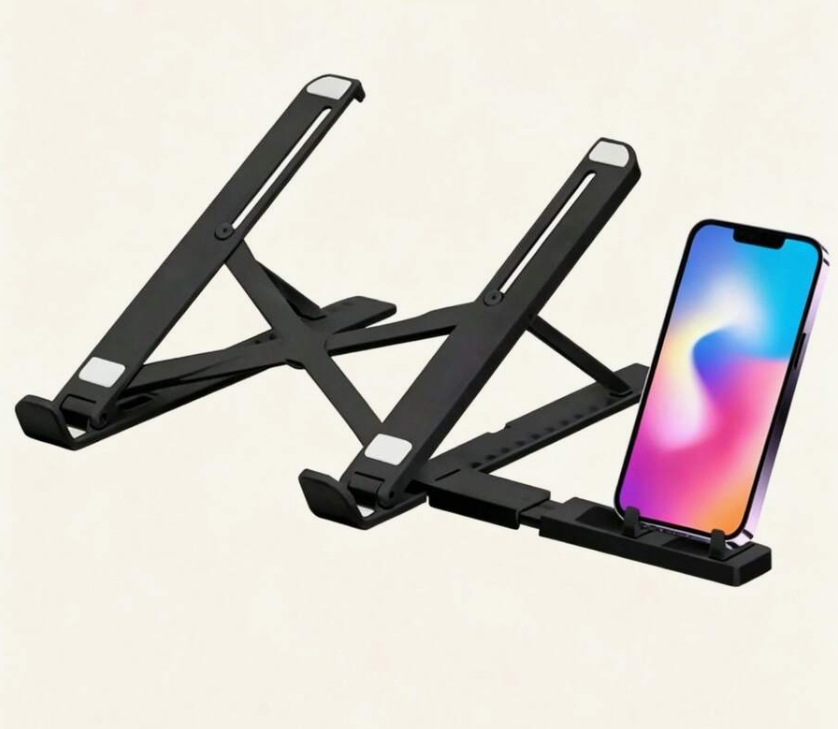 1-Pack Black Foldable Portable Laptop Tablet Phone Stand With Extended Phone Holder Adjustable Cooling Stand